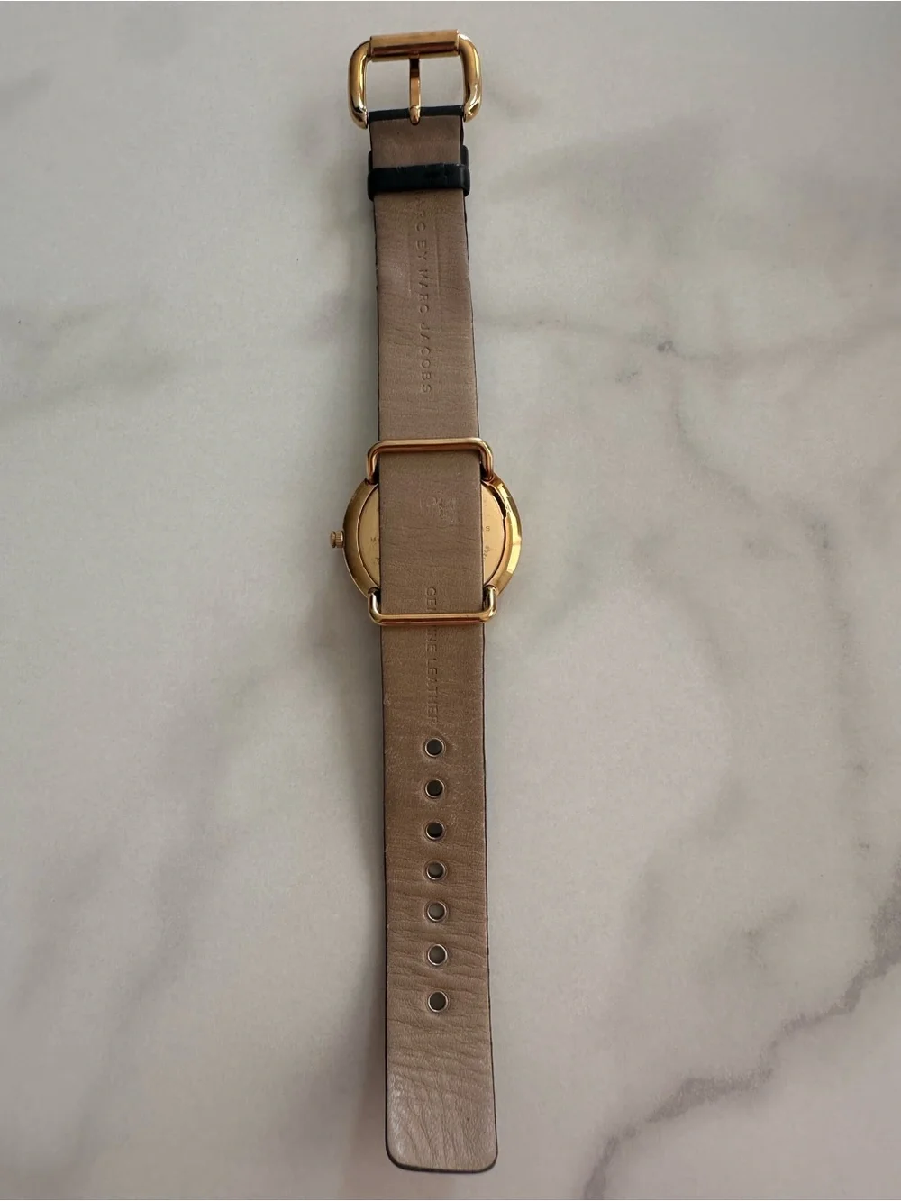 Marc Jacobs Black Leather Watch with Gold-Tone Case